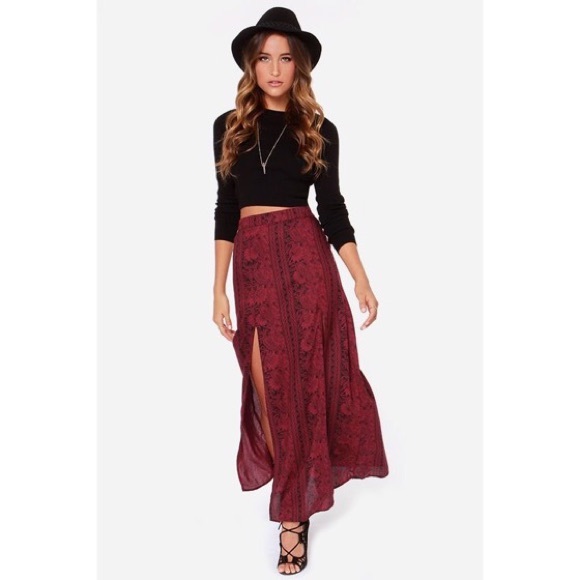 wine colored maxi skirt